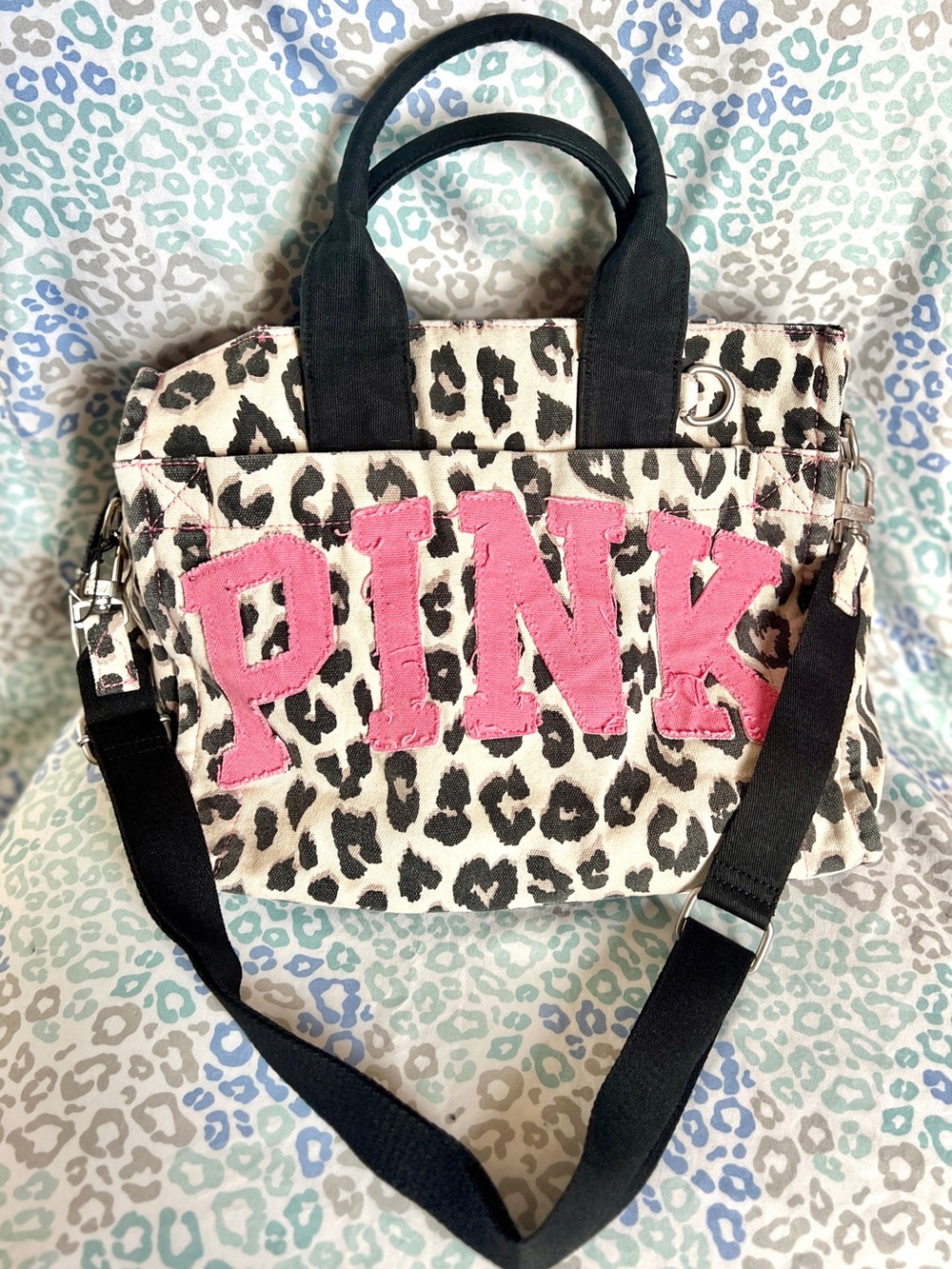 New Cheetah Leopard PINK Victoria's Secret Canvas Shoulder Bag Tote Purse Viral